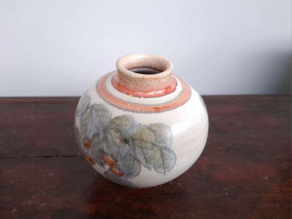 Pretty Spherical Vase with Leaves and Berries