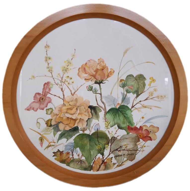 Round Framed Watercolour Painting by NZ Artist Laurie M Gurr