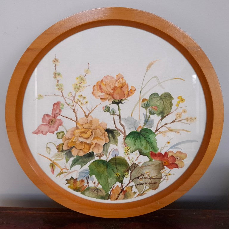 Round Framed Watercolour Painting by NZ Artist Laurie M Gurr