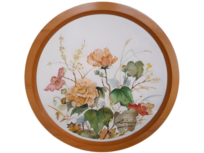 Round Framed Watercolour Painting by NZ Artist Laurie M Gurr