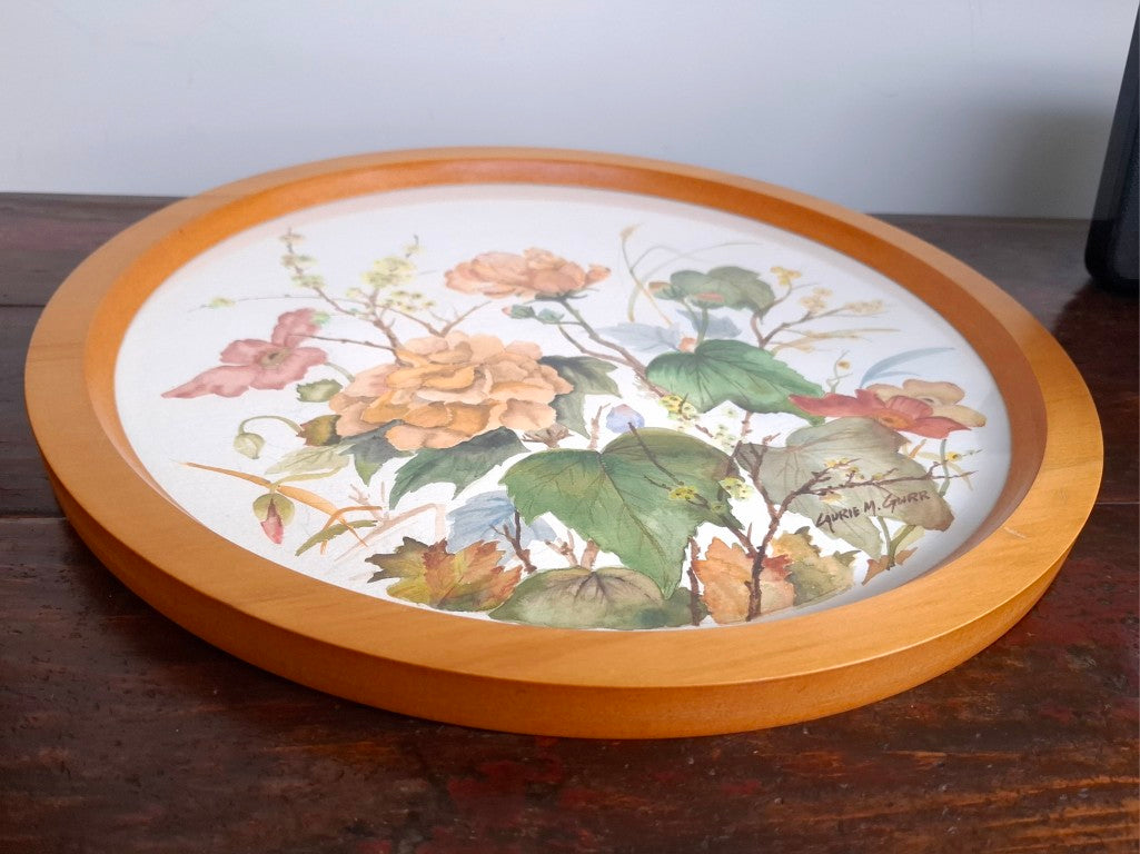 Round Framed Watercolour Painting by NZ Artist Laurie M Gurr