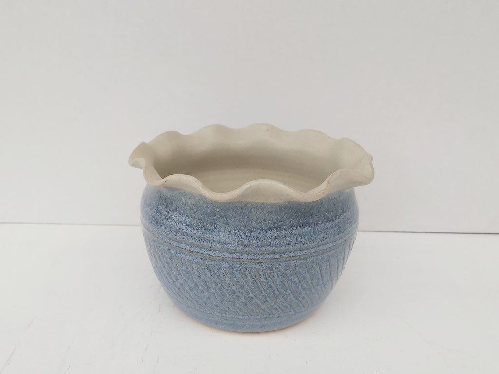 Ruffled Rim Blue Studio Pottery Planter