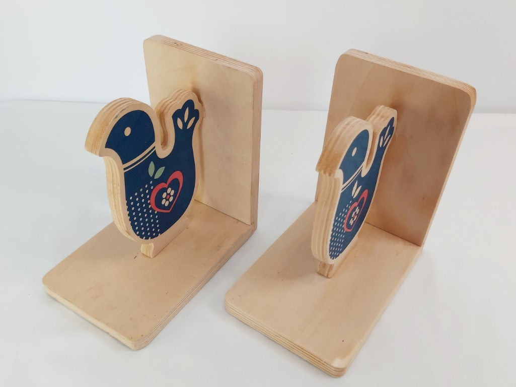 Pair of Wood Scandi Bird Bookends