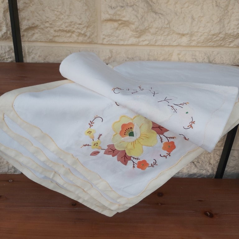 Set of Hand Stitched Floral Yellow Placemats