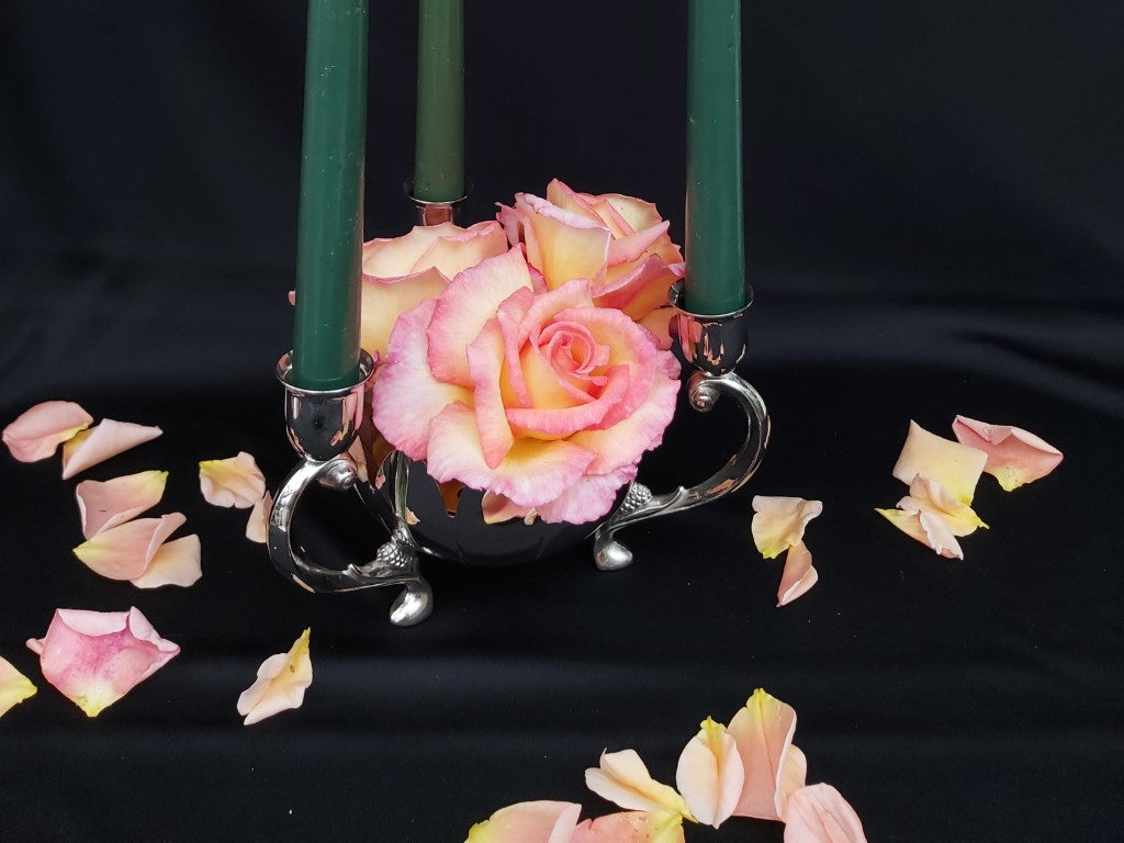 Vintage 3 Arm Silver Plated Lotus Bowl Floral Candle Holder