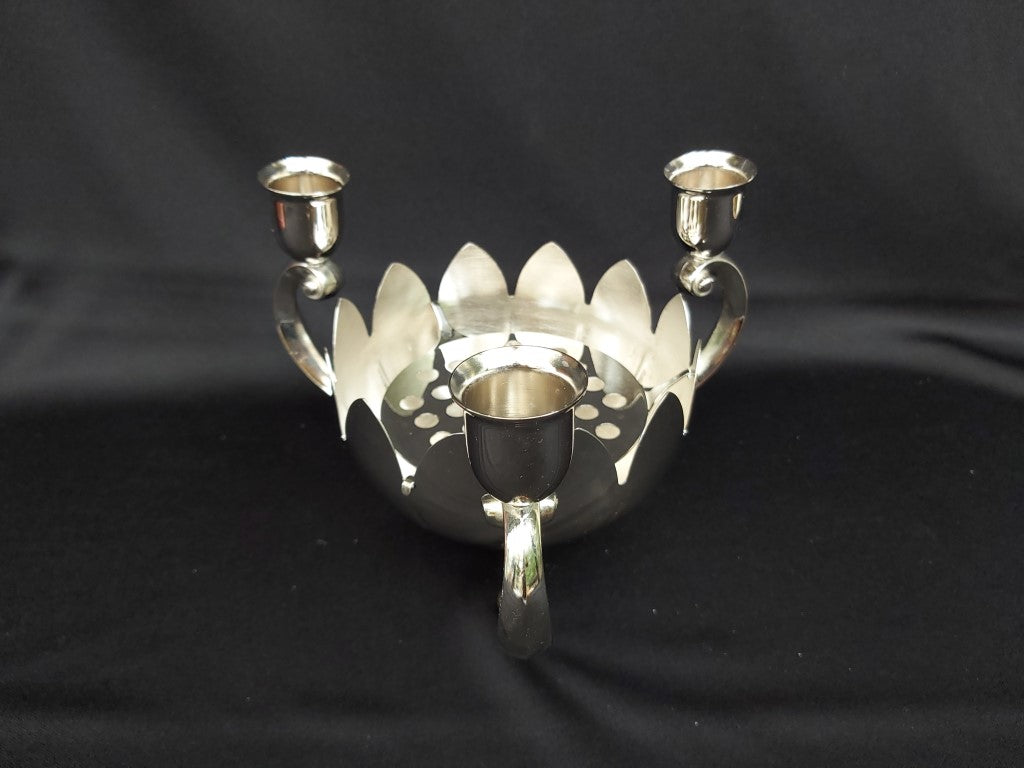 Vintage 3 Arm Silver Plated Lotus Bowl Floral Candle Holder