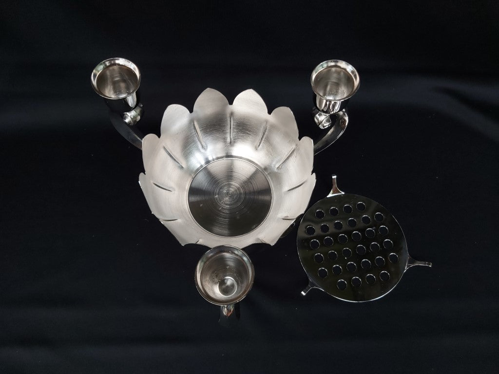 Vintage 3 Arm Silver Plated Lotus Bowl Floral Candle Holder