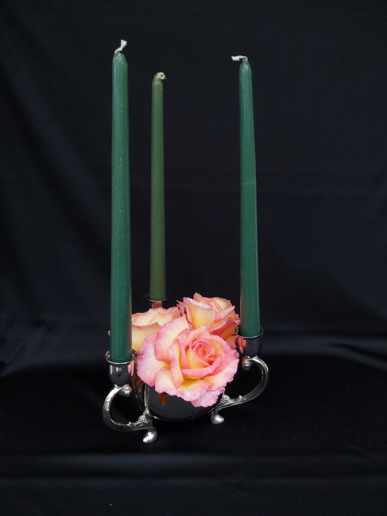 Vintage 3 Arm Silver Plated Lotus Bowl Floral Candle Holder