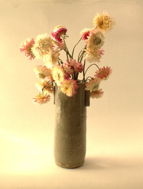 Stoneware Cylinder Vase with Handles