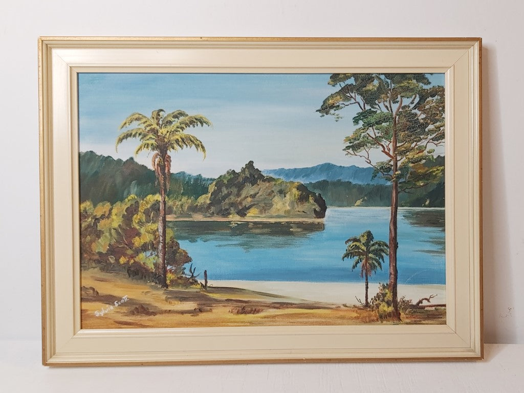Vibrant Mid Century NZ Oil Painting in Original Frame