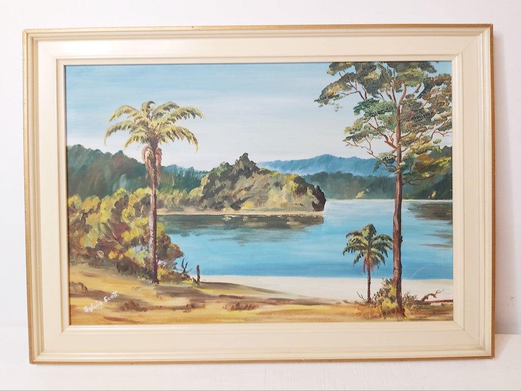 Vibrant Mid Century NZ Oil Painting in Original Frame