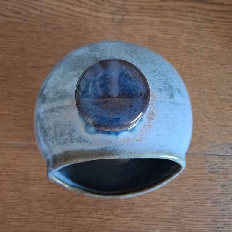 Vintage Blue Clay Craft NZ Studio Pottery Salt Pig