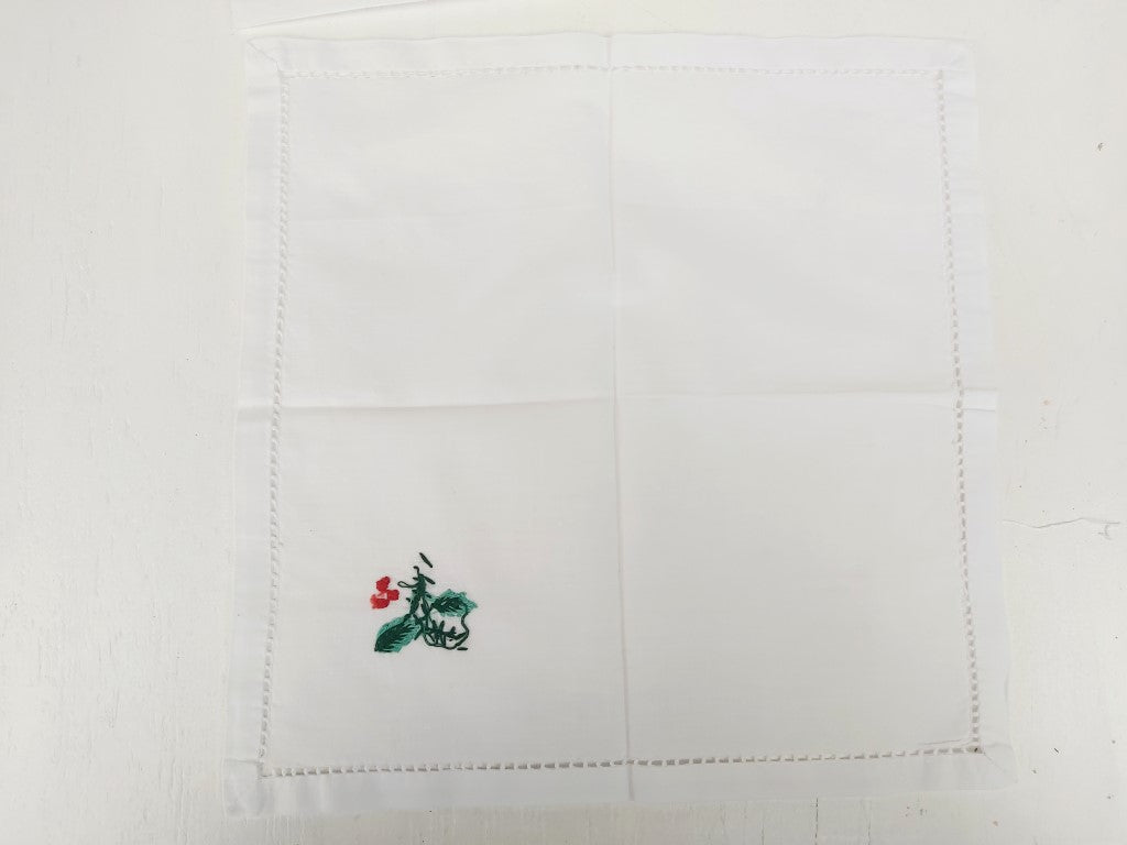 Set of 6 Cotton Napkins with Holly Embroidery