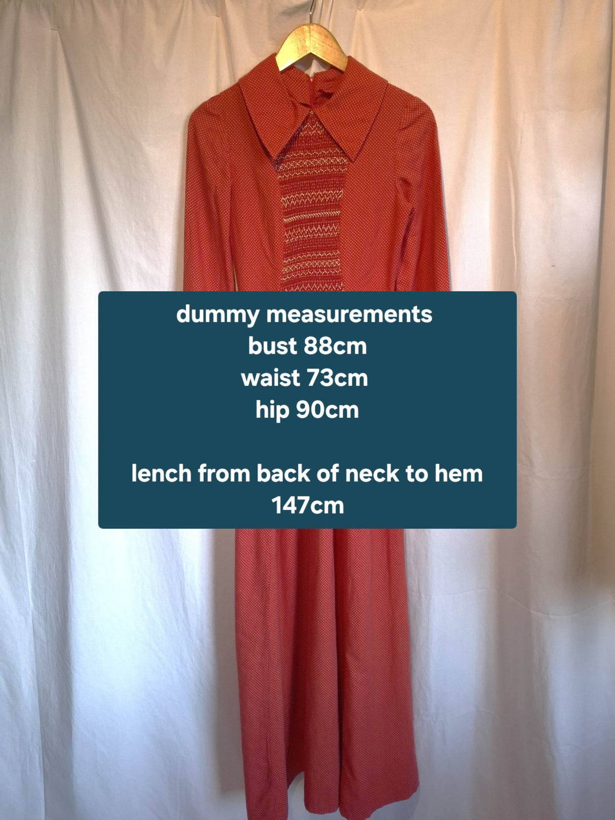 Vintage Women's Red Polka Dot Smocked Maxi Dress Size 10