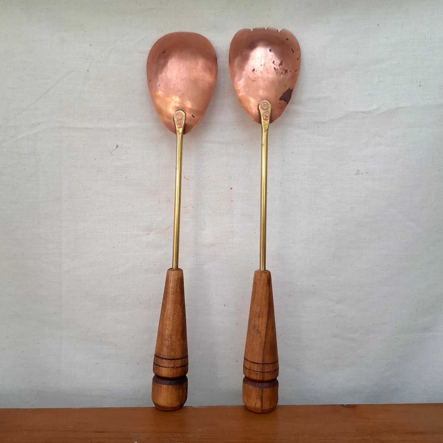 Vintage Copper and Brass Salad Servers