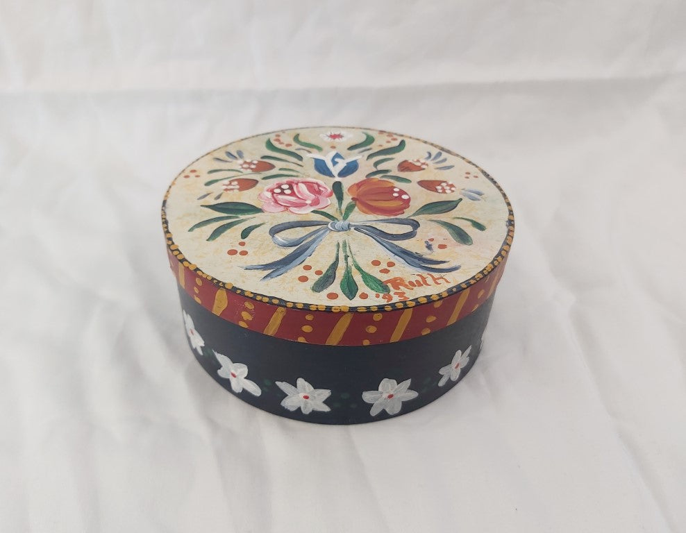 Vintage Folk Art Hand Painted Wood Box