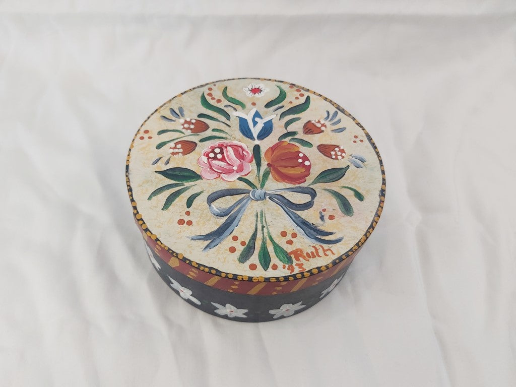 Vintage Folk Art Hand Painted Wood Box