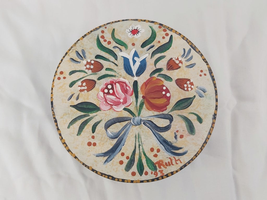 Vintage Folk Art Hand Painted Wood Box