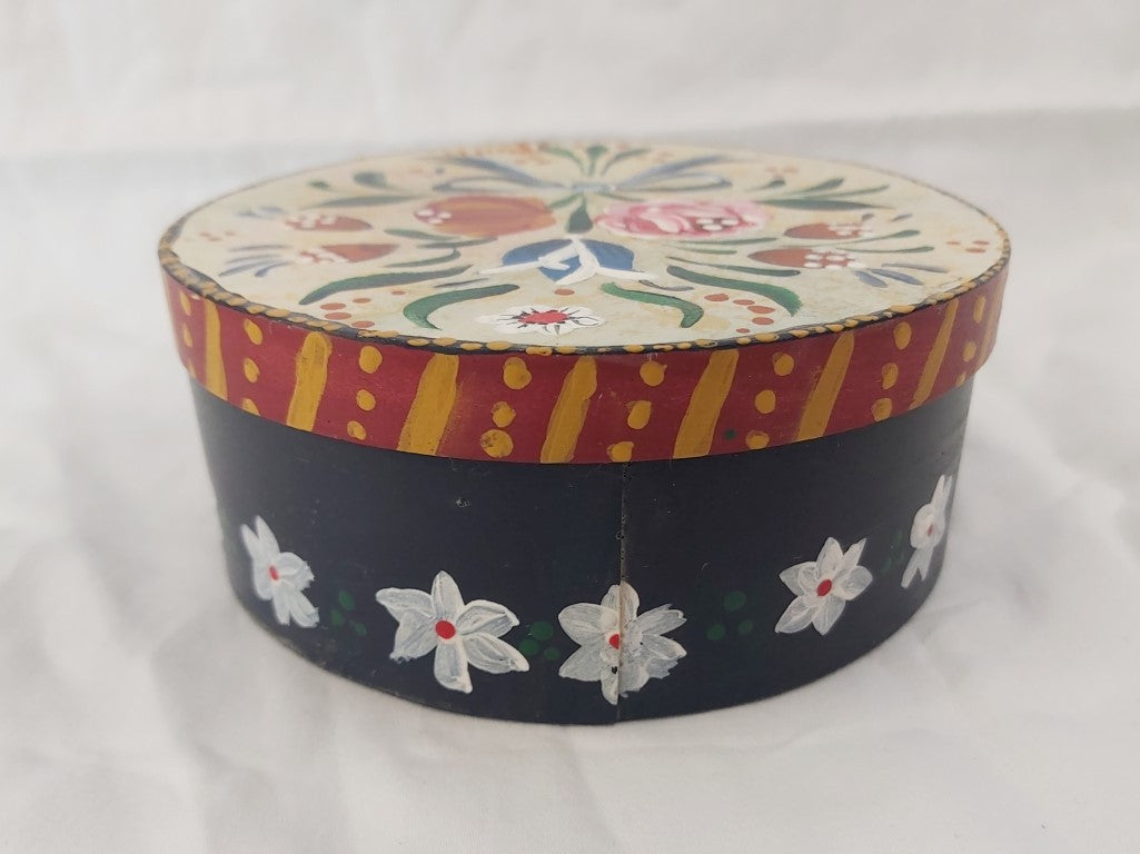 Vintage Folk Art Hand Painted Wood Box