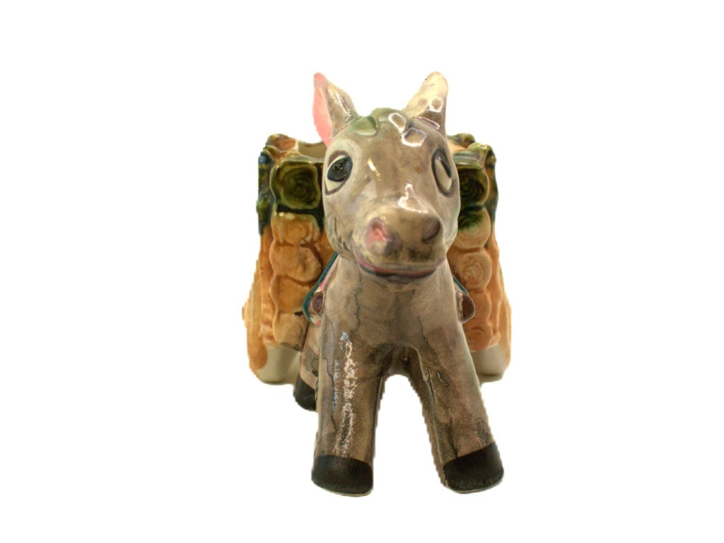 Kitsch Vintage Ceramic Donkey Cart Planter
