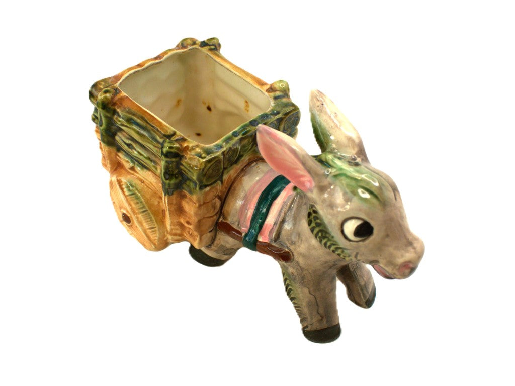 Kitsch Vintage Ceramic Donkey Cart Planter