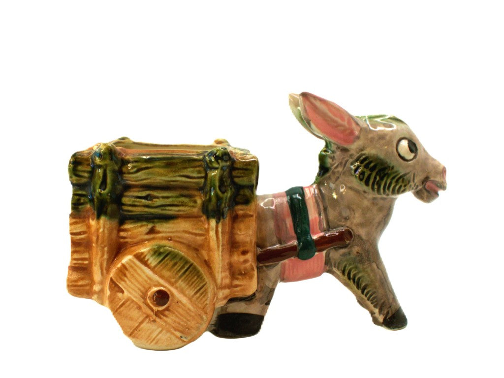 Kitsch Vintage Ceramic Donkey Cart Planter
