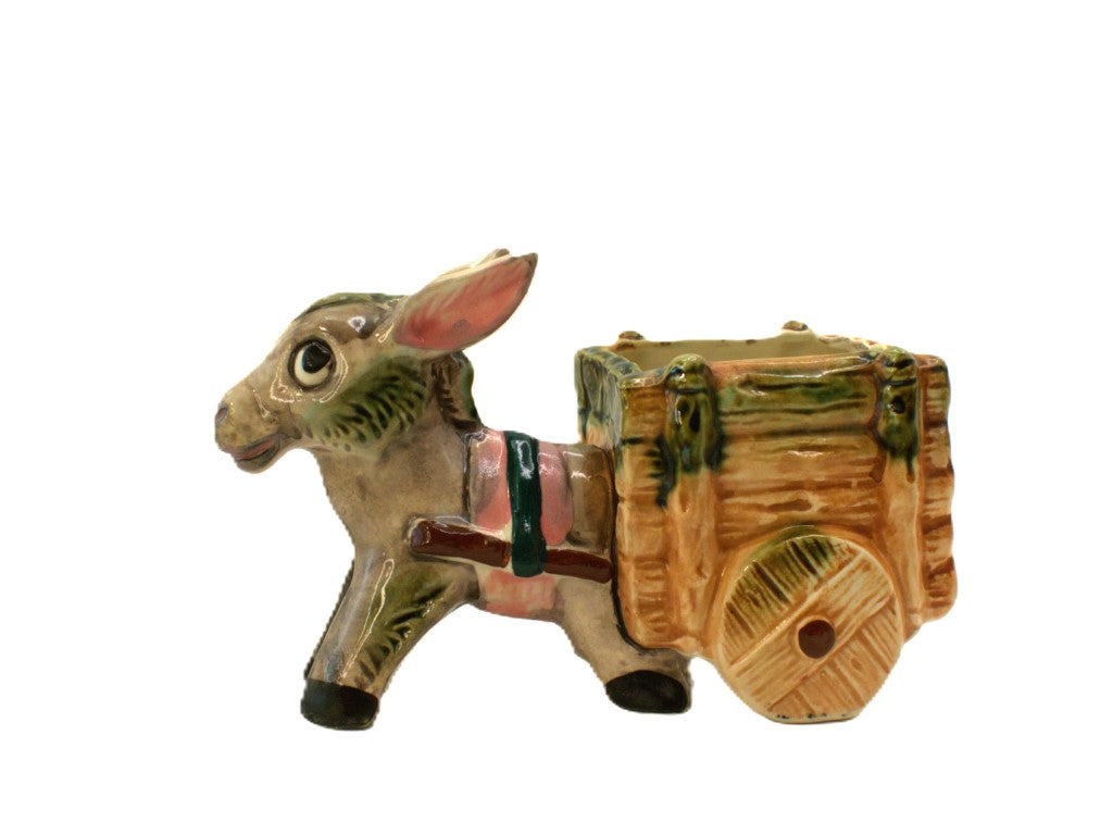 Kitsch Vintage Ceramic Donkey Cart Planter