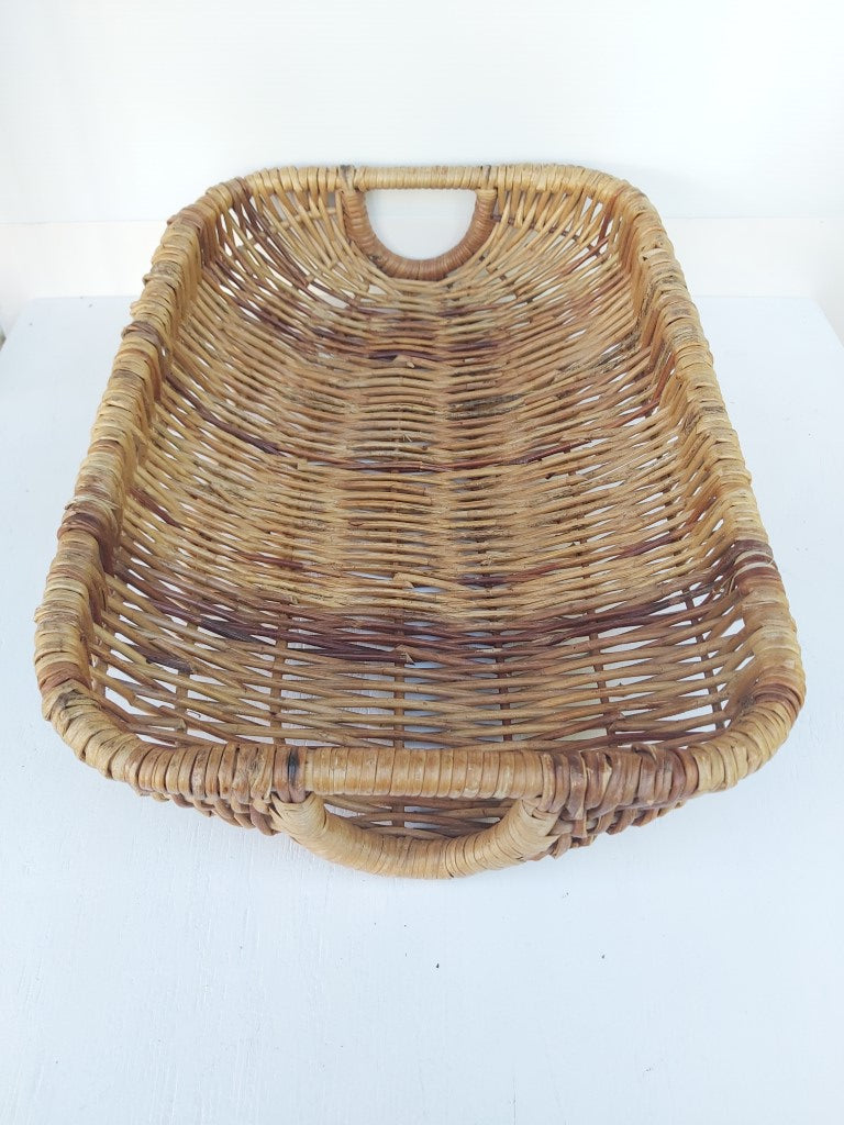 Vintage Large Low Wicker Basket