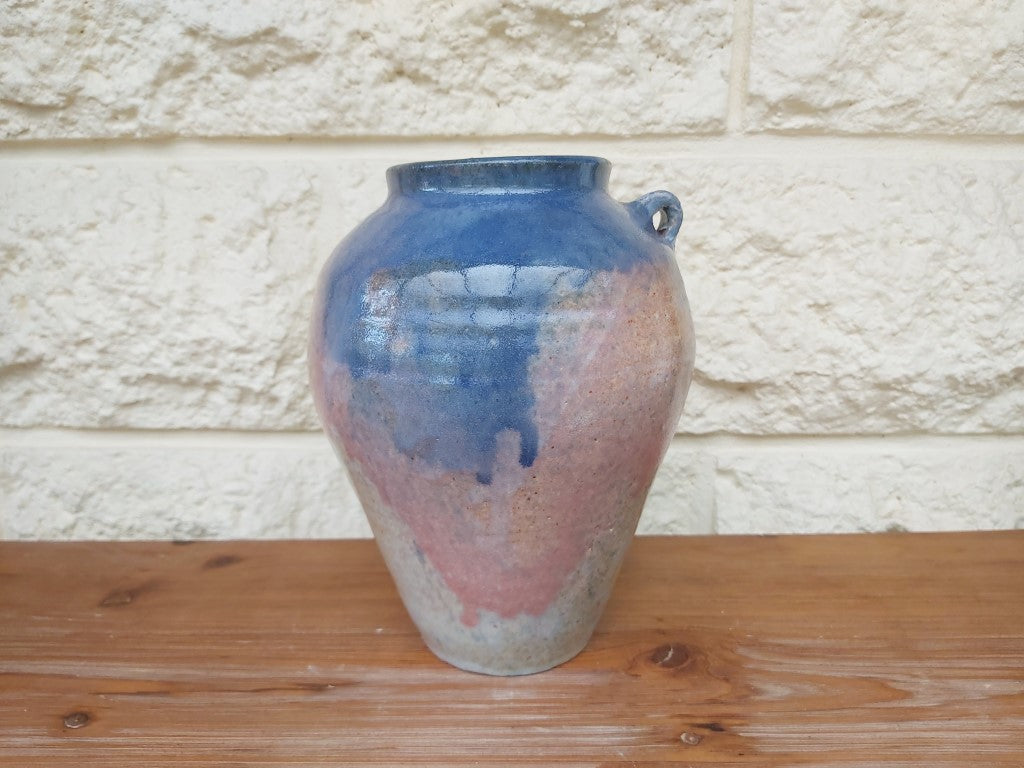 Pink & Blue Stoneware Urn Style Vase