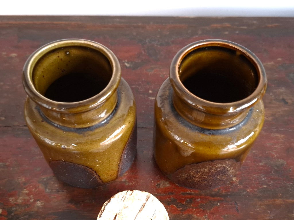 Pair of Retro Dark Olive Green Spice Jars