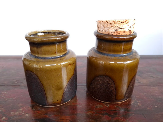 Pair of Retro Dark Olive Green Spice Jars