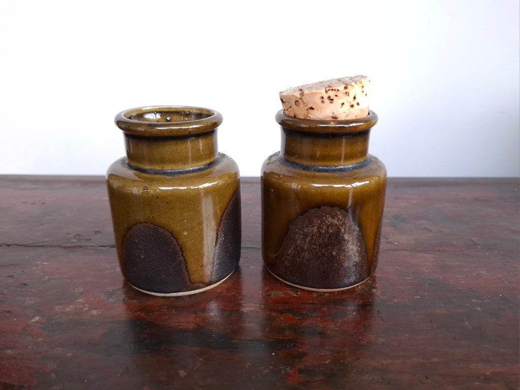 Pair of Retro Dark Olive Green Spice Jars