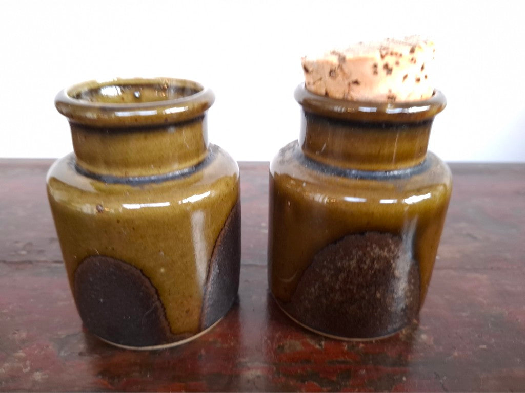 Pair of Retro Dark Olive Green Spice Jars