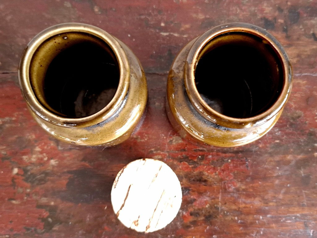 Pair of Retro Dark Olive Green Spice Jars