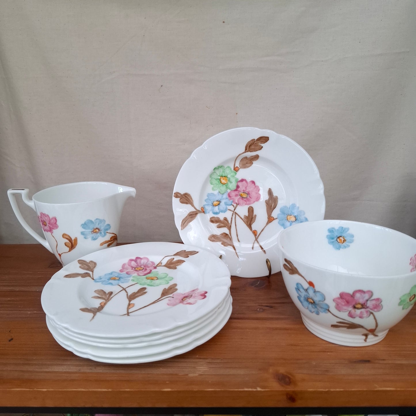 1940's Handpainted Floral Porcelain Luncheon Set