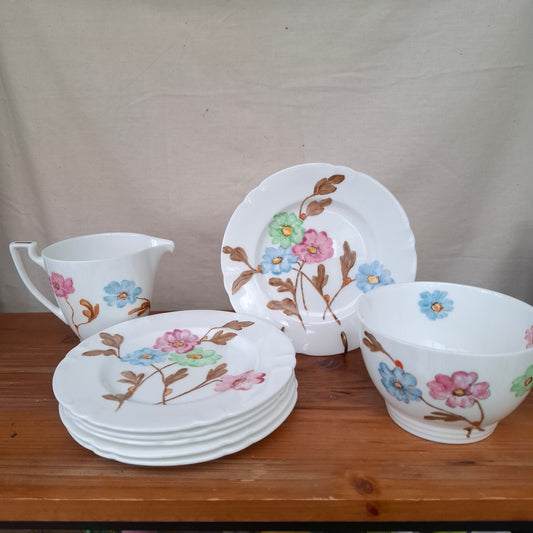 1940's Handpainted Floral Porcelain Luncheon Set