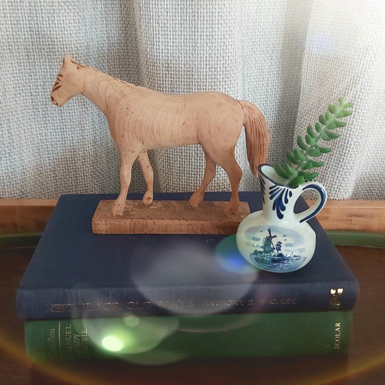 Rustic Folk Style Hand Carved Horse Sculpture Decor