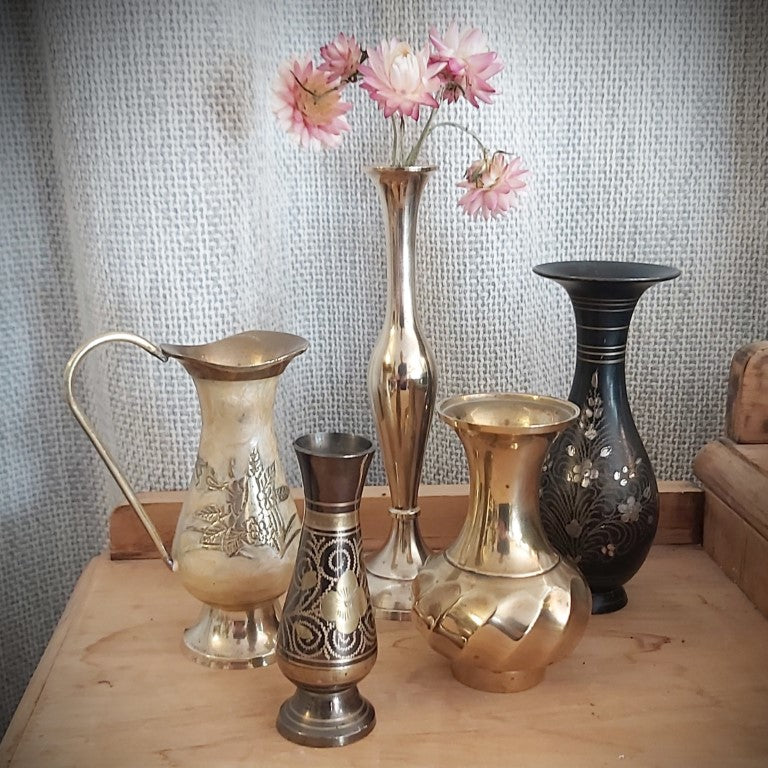 Small Brass & Pearlised Enamel Pitcher Vase