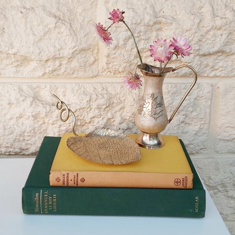 Small Brass & Pearlised Enamel Pitcher Vase