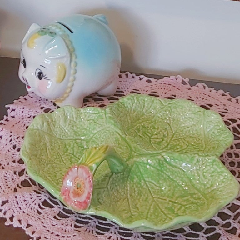 Melba Ware Majolica 3 Part Serving Dish With Handle