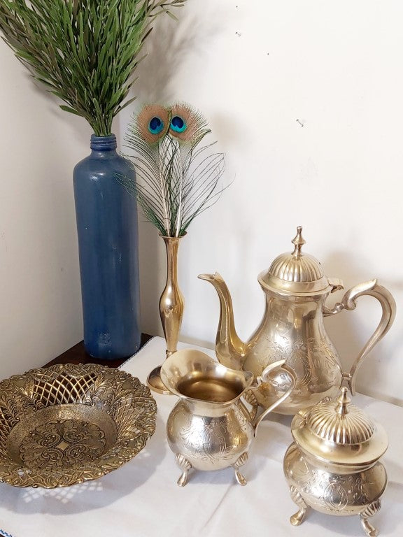 Italian Ornate Vintage Lattice Brass Bowl