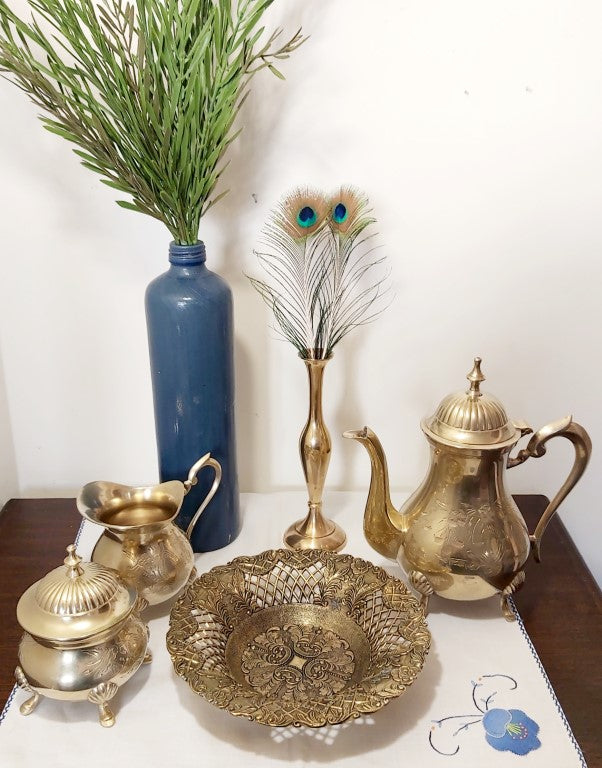 Italian Ornate Vintage Lattice Brass Bowl