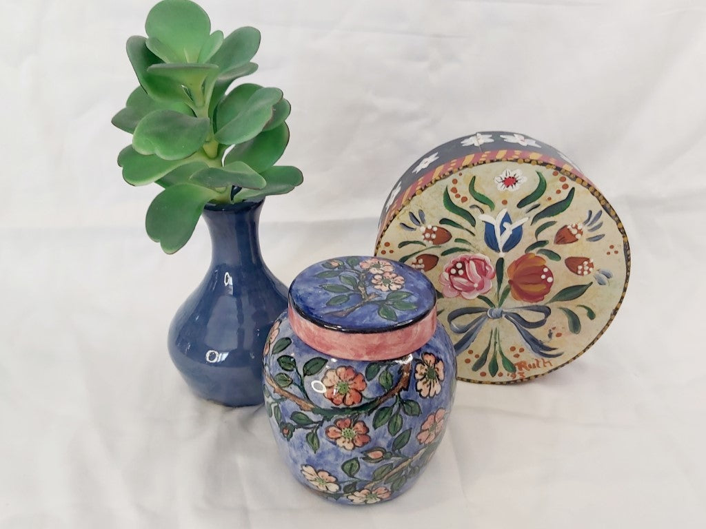 Almost Antique Handpainted Ginger Jar / Pot With Lid