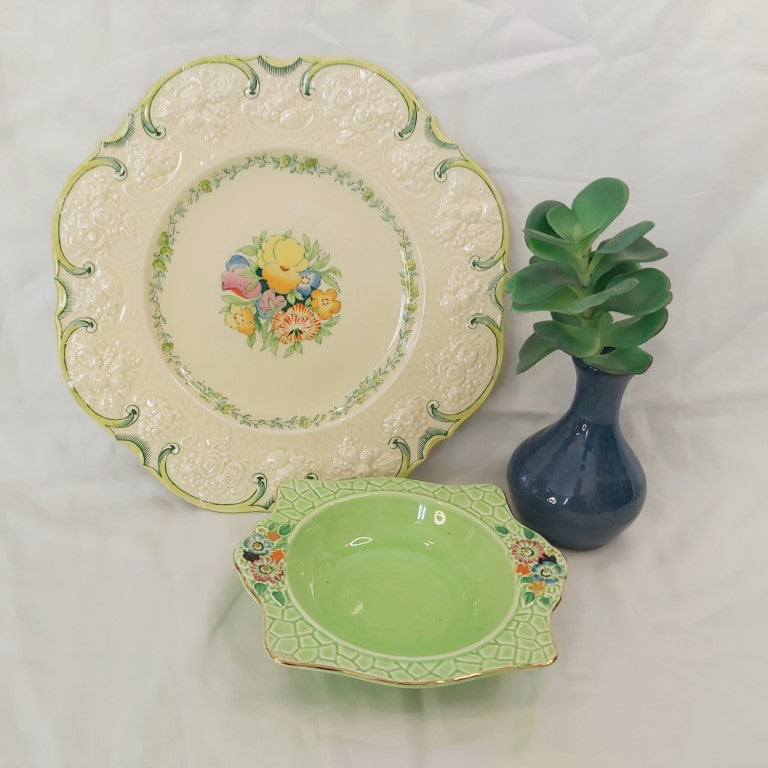 Art Deco Crown Devon Fieldings Green Garden Path Bowl