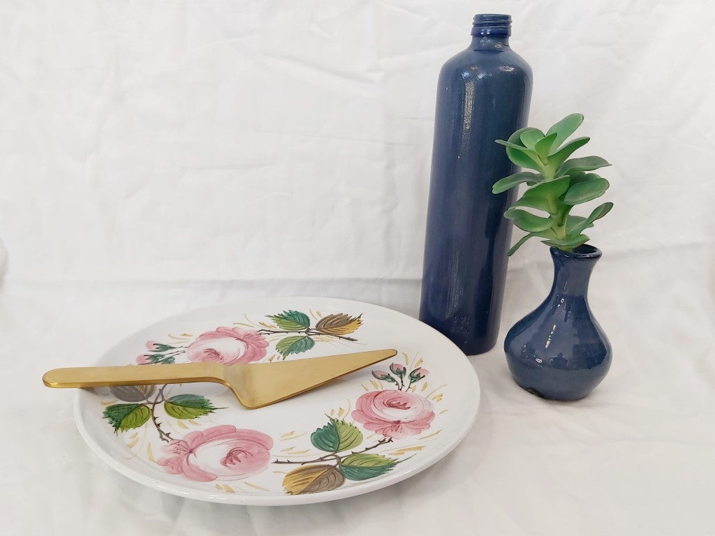 Roses Platter / Cake Plate Hand Painted in Italy