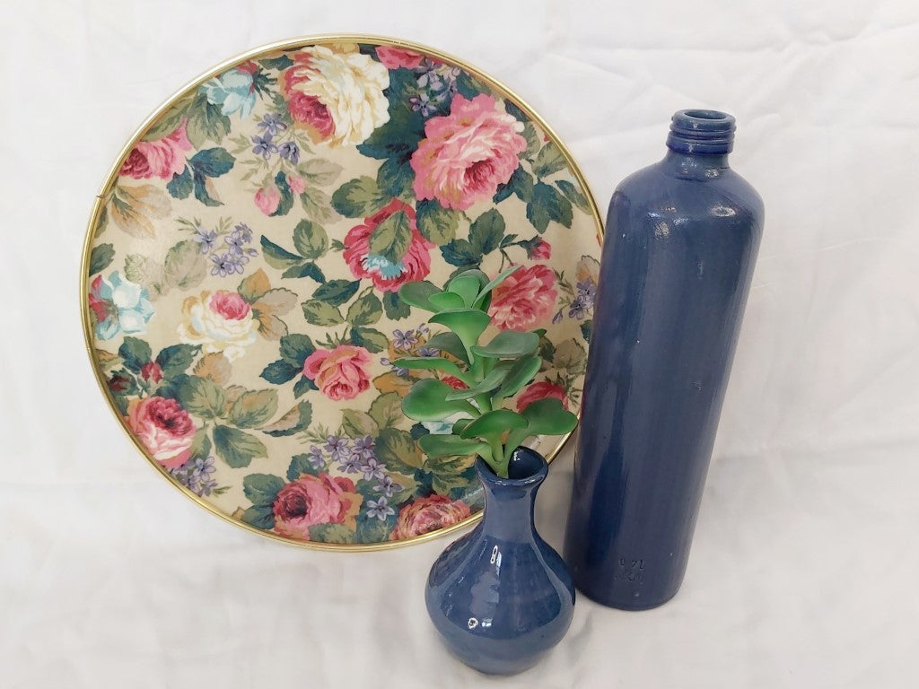 Vintage Sanderson Style Glass Wool Tray with Brass Rim