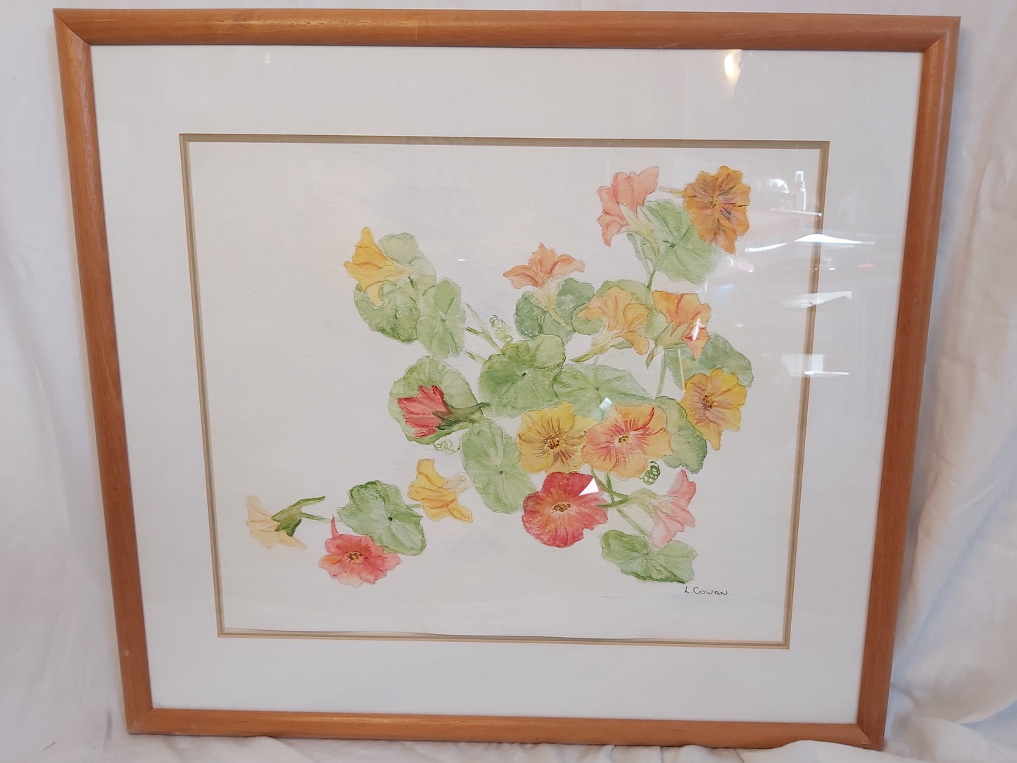 Nasturtiums Watercolour by L Cowan