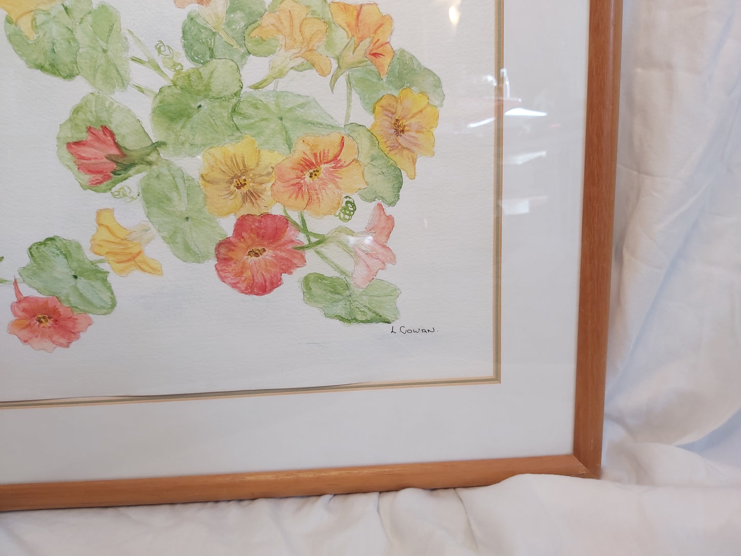 Nasturtiums Watercolour by L Cowan