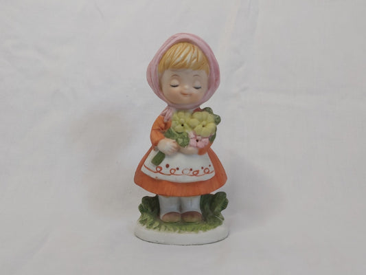Vintage Little Girl Holding Flowers Figurine