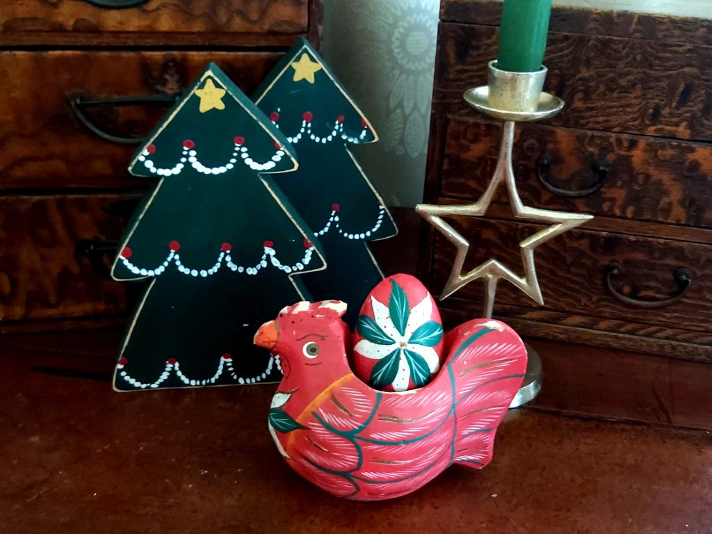 Folk Art Wooden Chicken and Egg